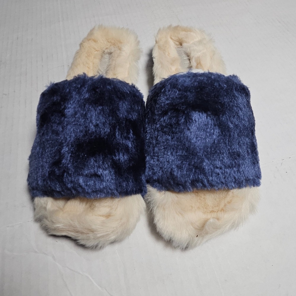 Lori Goldstein LI-DILLIAN Navy Blue Cream Faux Fur Slide‎ Slippers Womens 5.5 M